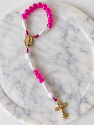 Rosenkranz mit pink glas - pink,